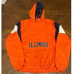 Majestic Illinois Fighting Illini Half Zip Windbreaker Jacket Orange Mens Medium